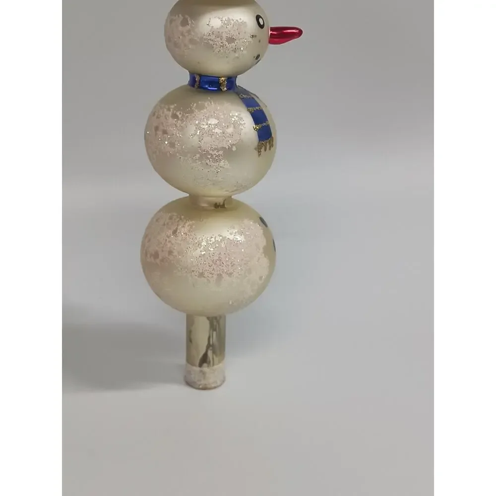 Vintage Mercury Glass Snowman Christmas Tree Topper Czech Republic Bell Hat